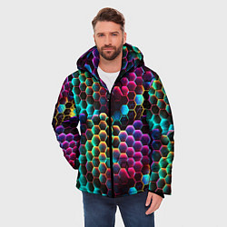 Куртка зимняя мужская Неон и соты, цвет: 3D-светло-серый — фото 2