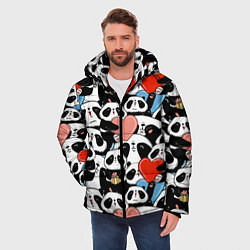 Куртка зимняя мужская Панды с сердечками, цвет: 3D-светло-серый — фото 2