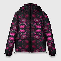 Куртка зимняя мужская Ярко-розовые неоновые лилии, цвет: 3D-черный