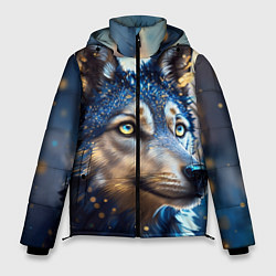 Куртка зимняя мужская Волк на синем фоне, цвет: 3D-черный