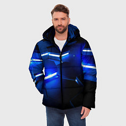 Куртка зимняя мужская Металлические соты с синей подсветкой, цвет: 3D-черный — фото 2