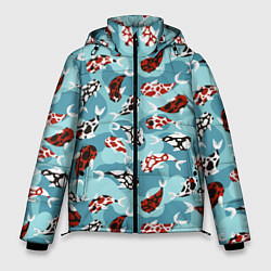 Куртка зимняя мужская Карпы кои - паттерн, цвет: 3D-черный