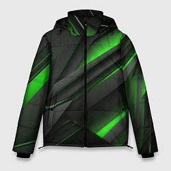 Куртка зимняя мужская Черно-зеленые объемные полосы, цвет: 3D-светло-серый