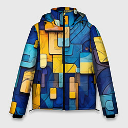 Куртка зимняя мужская Синие и жёлтые фигуры, цвет: 3D-красный