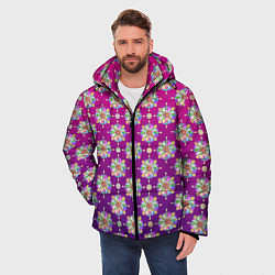 Куртка зимняя мужская Абстрактные разноцветные узоры на пурпурно-фиолето, цвет: 3D-светло-серый — фото 2