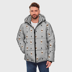 Куртка зимняя мужская Зайка и луна - паттерн серый, цвет: 3D-черный — фото 2