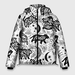 Куртка зимняя мужская Веточки и лесные звери - паттерн, цвет: 3D-черный