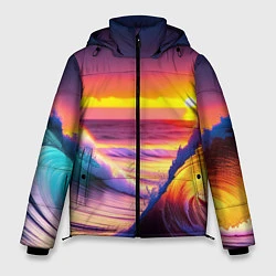 Куртка зимняя мужская Волны на закате, цвет: 3D-черный