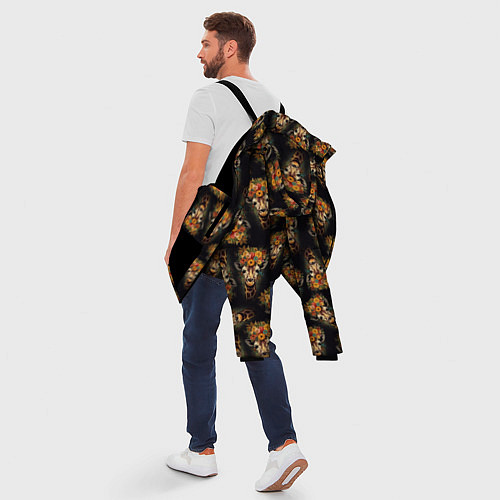 Мужская зимняя куртка Паттерн жираф с цветами: арт нейросети / 3D-Черный – фото 5