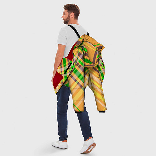 Мужская зимняя куртка Желто-зеленый геометрический ассиметричный узор / 3D-Красный – фото 5