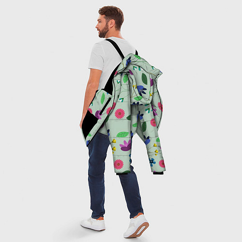Мужская зимняя куртка Цветы, веточки и листья / 3D-Черный – фото 5