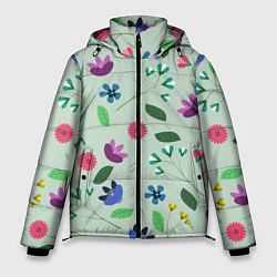 Куртка зимняя мужская Цветы, веточки и листья, цвет: 3D-красный