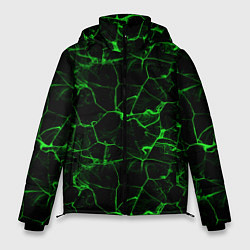 Куртка зимняя мужская Разломы зеленого пламени, цвет: 3D-черный