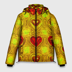 Куртка зимняя мужская Узор рубиновые сердца, цвет: 3D-черный