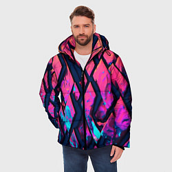Куртка зимняя мужская Розово-голубые соты и разломы, цвет: 3D-красный — фото 2