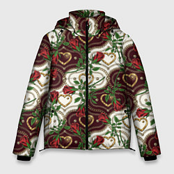 Куртка зимняя мужская Романтика - сердечки и розы, цвет: 3D-черный