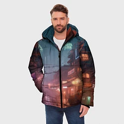 Куртка зимняя мужская Киберпанк город будущего, цвет: 3D-красный — фото 2