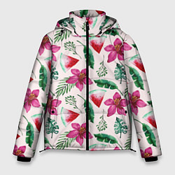 Куртка зимняя мужская Арбузы, цветы и тропические листья, цвет: 3D-светло-серый