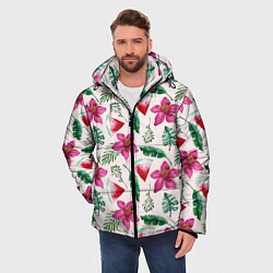 Куртка зимняя мужская Арбузы, цветы и тропические листья, цвет: 3D-светло-серый — фото 2