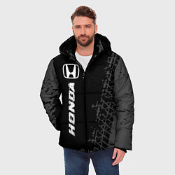 Куртка зимняя мужская Honda speed на темном фоне со следами шин: по-верт, цвет: 3D-черный — фото 2