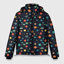 Куртка зимняя мужская Темный космос с планетами паттерн, цвет: 3D-черный