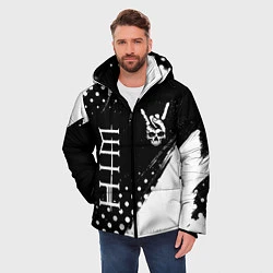 Куртка зимняя мужская HIM и рок символ на темном фоне, цвет: 3D-черный — фото 2
