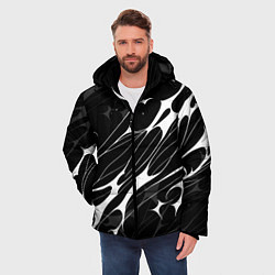 Куртка зимняя мужская Белые абстрактные полосы, цвет: 3D-черный — фото 2