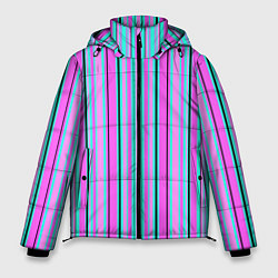 Куртка зимняя мужская Розово-голубой неновый полосатый узор, цвет: 3D-светло-серый