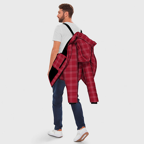 Мужская зимняя куртка Клетка бордовый паттерн / 3D-Черный – фото 5