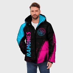 Куртка зимняя мужская Ramones - neon gradient: надпись, символ, цвет: 3D-черный — фото 2