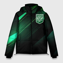 Мужская зимняя куртка Герб РФ зеленый черный фон