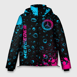 Куртка зимняя мужская Mercedes - neon gradient: надпись, символ, цвет: 3D-черный