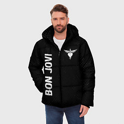 Куртка зимняя мужская Bon Jovi glitch на темном фоне: надпись, символ, цвет: 3D-черный — фото 2