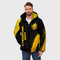 Куртка зимняя мужская Cyberpunk 2077 - gold gradient: надпись, символ, цвет: 3D-черный — фото 2