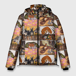 Куртка зимняя мужская Коллаж из рисунков с лисой, цвет: 3D-черный