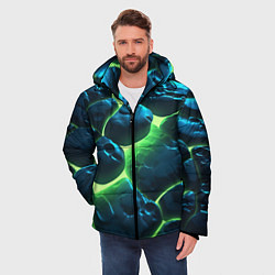 Куртка зимняя мужская Разлом зеленых плит с неоном, цвет: 3D-светло-серый — фото 2