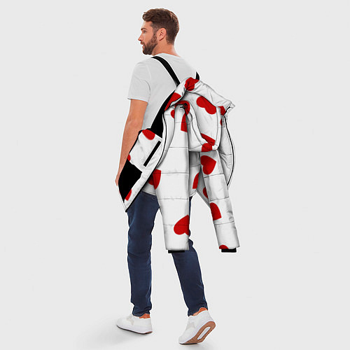 Мужская зимняя куртка Красные сердечки на белом / 3D-Черный – фото 5