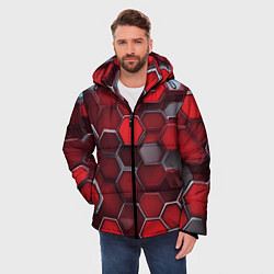 Куртка зимняя мужская Cyber hexagon red, цвет: 3D-красный — фото 2