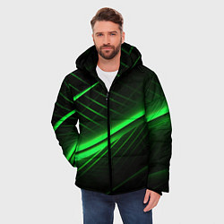 Куртка зимняя мужская Зеленые полосы на черном фоне, цвет: 3D-светло-серый — фото 2