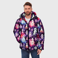 Куртка зимняя мужская Хэллоуин Акварельные привидения, цвет: 3D-черный — фото 2