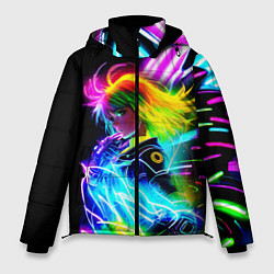 Куртка зимняя мужская Огненная девчонка - киберпанк - неоновое свечение, цвет: 3D-светло-серый