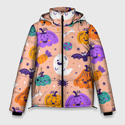 Куртка зимняя мужская Halloween - pumpkins and ghosts, цвет: 3D-черный