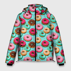 Куртка зимняя мужская Разноцветные пончики паттерн, цвет: 3D-красный