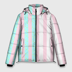 Куртка зимняя мужская Полоска Барби и Кена - сплит: нежно-мытный и розов, цвет: 3D-черный