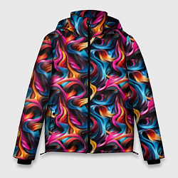 Куртка зимняя мужская Неоновые ленты узор, цвет: 3D-черный