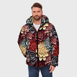 Куртка зимняя мужская Объёмные цветы суккулента, цвет: 3D-черный — фото 2