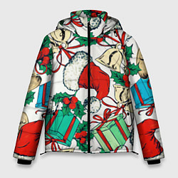 Куртка зимняя мужская Узор с новогодними падарками, цвет: 3D-красный