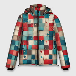 Куртка зимняя мужская Ретро квадраты ванильные, цвет: 3D-черный