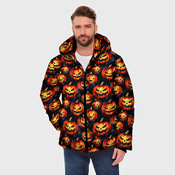 Куртка зимняя мужская Весёлые тыквы на Хеллоуин паттерн, цвет: 3D-черный — фото 2