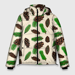 Куртка зимняя мужская Зимний узор - еловые ветки и шишки, цвет: 3D-светло-серый